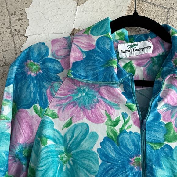 Vtg Maxi Dress Tropical Floral Zippered Caftan Housedress Miami Loungewear Med - Picture 4 of 7